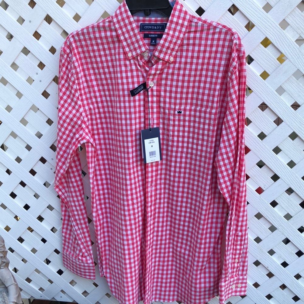 Men’s Crown & Ivy Coral Gingham Long sleeve Shirt